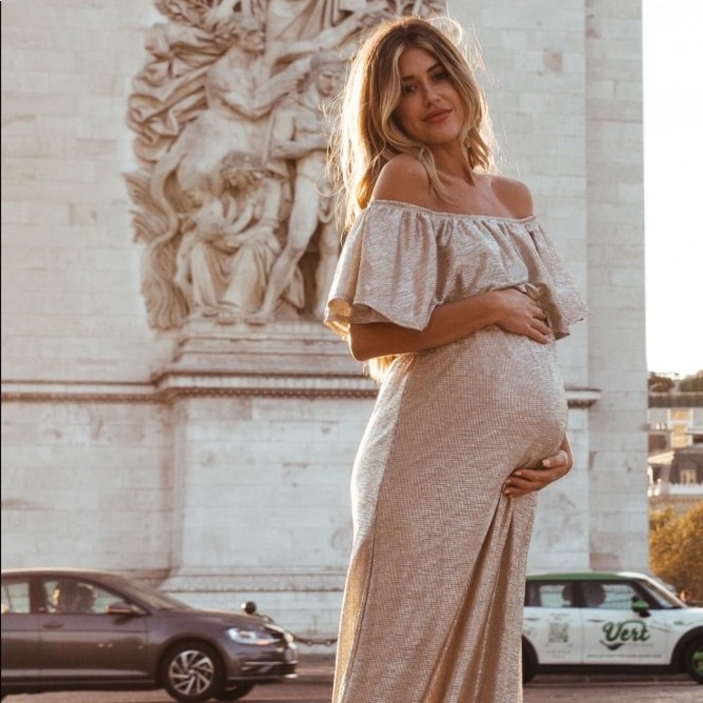 SOLD - Pinkblush Maternity Gold Maxi Dress